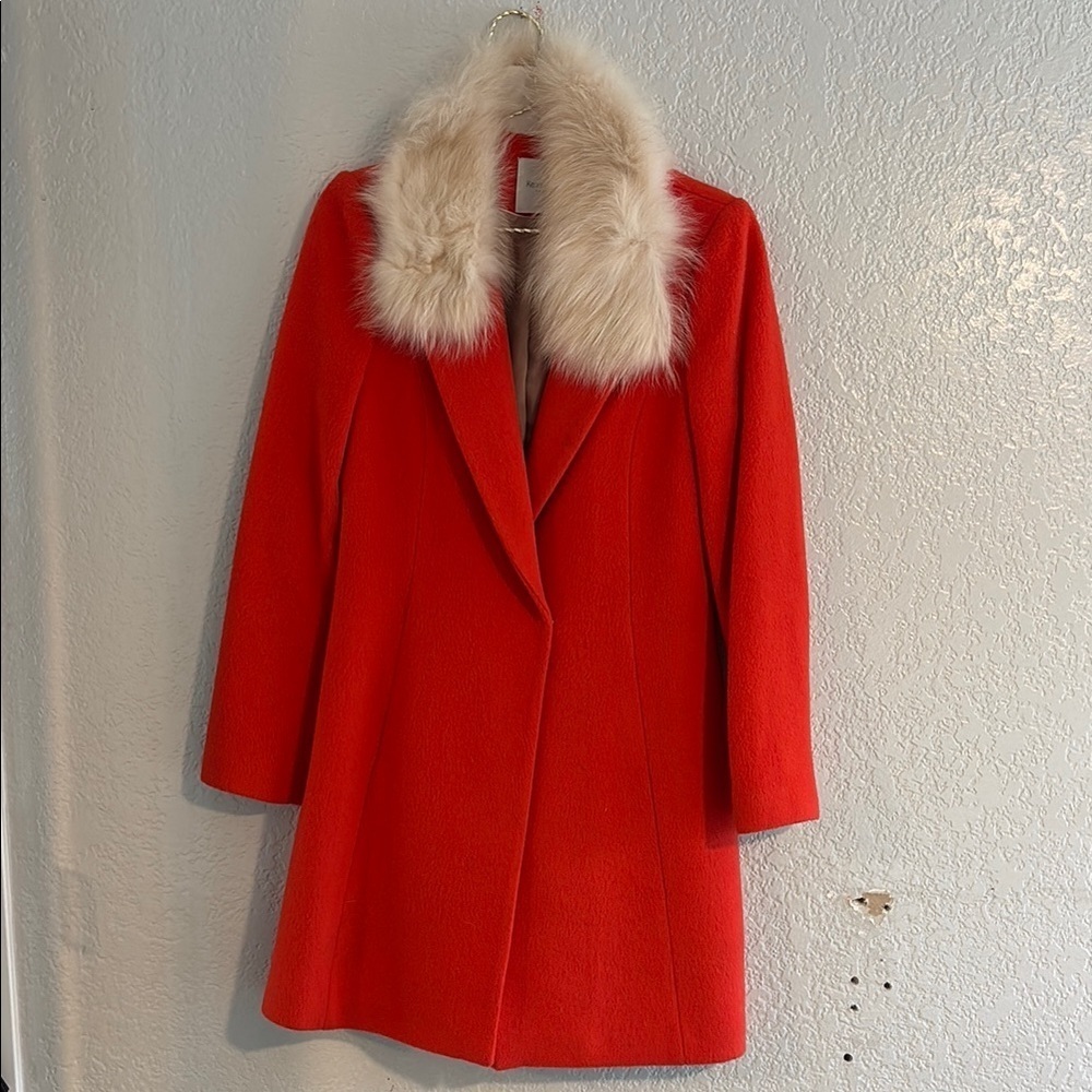 Red and Cream Pea Coat with Tailored Silhouette